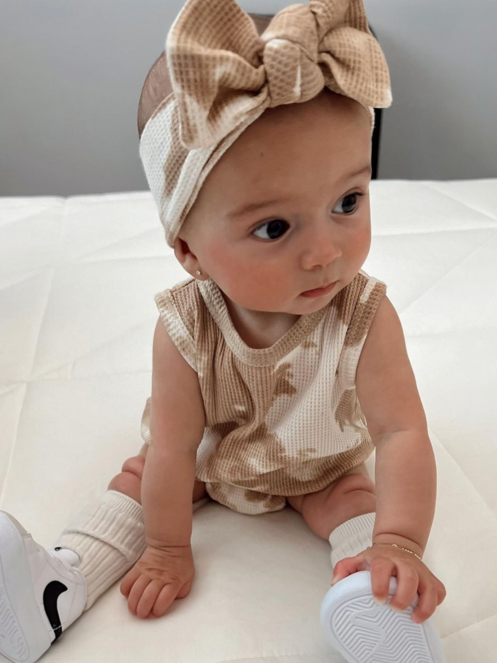 Organic Waffle Shortie Romper, Almond Tie Dye