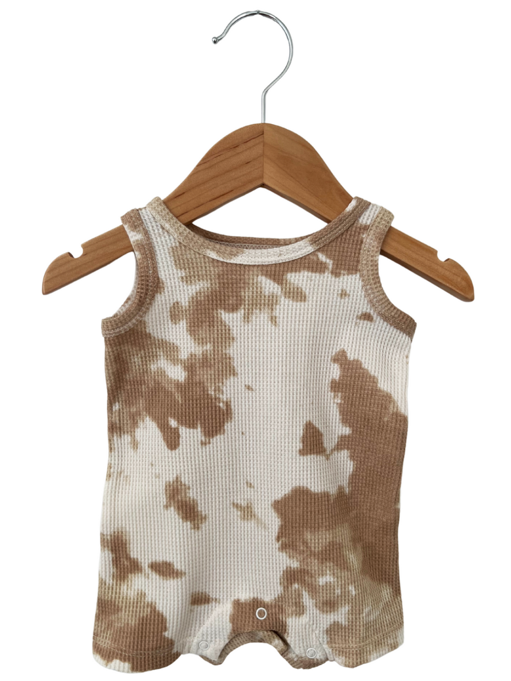 Organic Waffle Shortie Romper, Almond Tie Dye